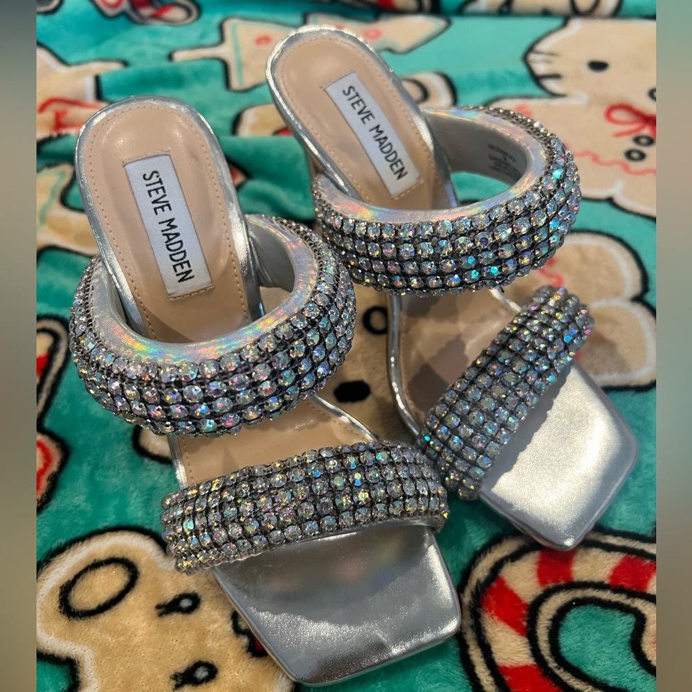 Steve Madden Kaylee Silver Rhinestone Heels